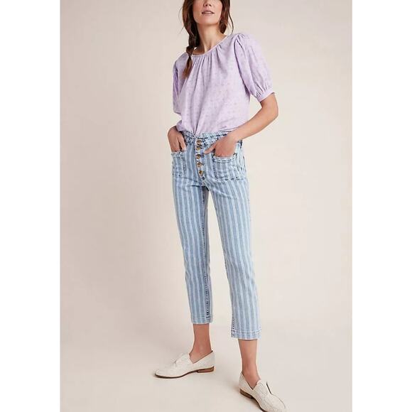 NEW‎ NWT Anthropologie Pilcro High-Rise Slim Acid Wash Striped Jeans Size 29 - Picture 1 of 14